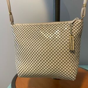 Vintage Whiting & Davis Gold and Cream mesh Crossbody Bag.